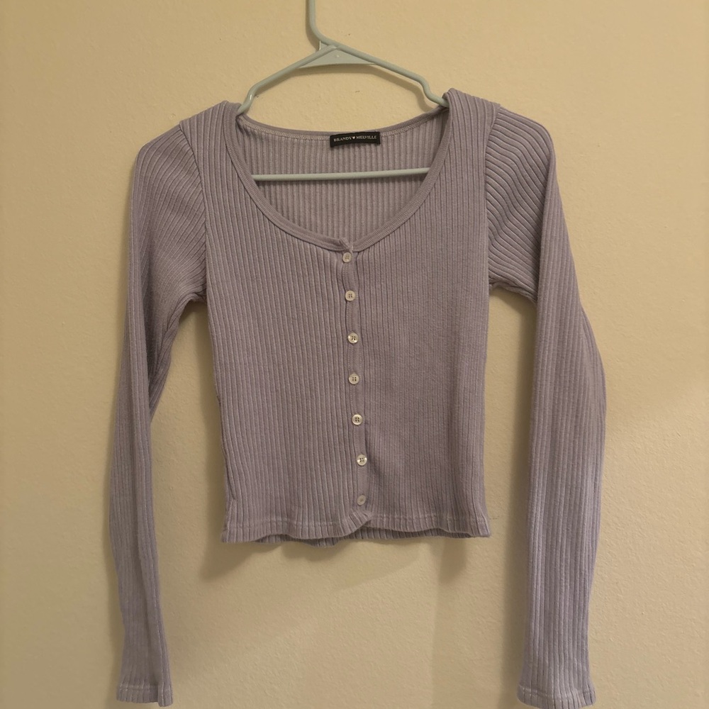 Brandy Melville Lavender Ribbed Button-Up Top